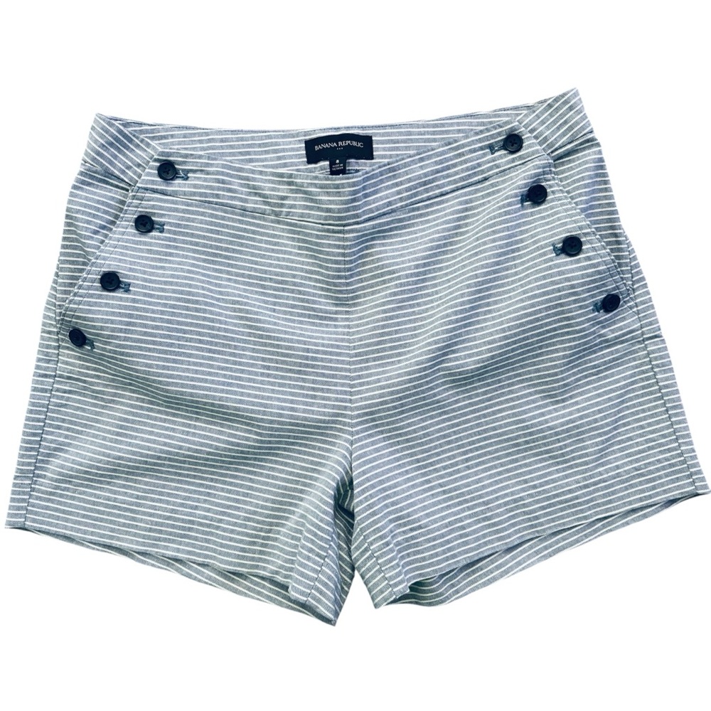 Banana Republic New Sailor Shorts White & Blue Nautical Cotton Striped Size 8